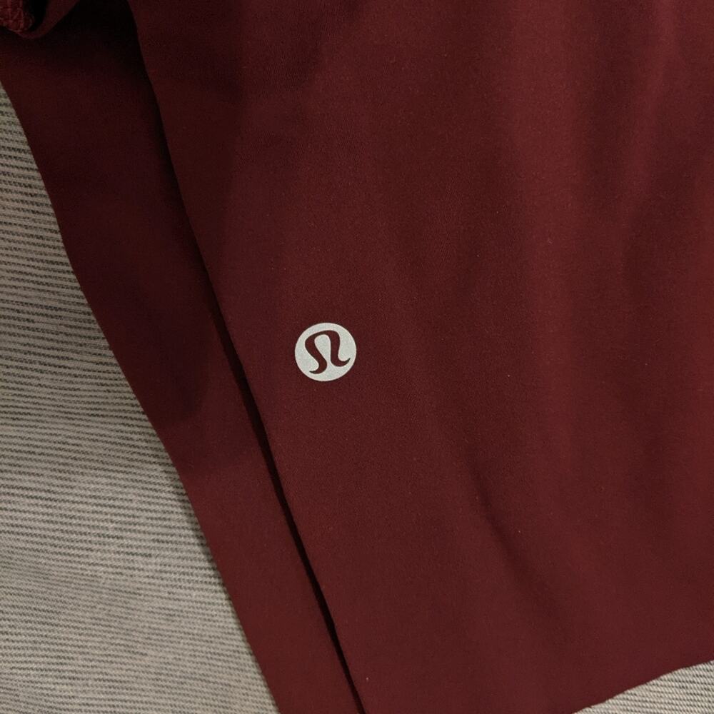 Lululemon Cropped Raw Hem Maroon Leggings Pocket Time to Sweat 4 - Picture 7 of 10